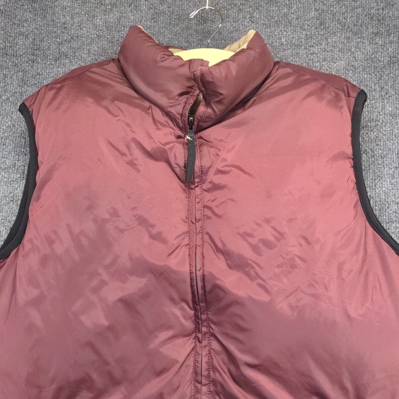 Old Navy Men's Zip Up Reversible Down Puffer Vest Red Tan Large Mock Neck - Picture 2 of 16